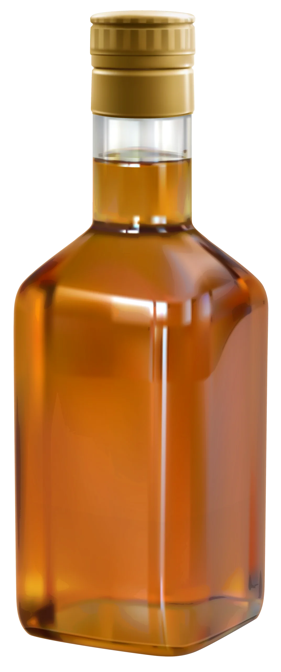 Elegant Amber Whisky Bottle Clipart with Golden Cap and Smooth Glass Design
