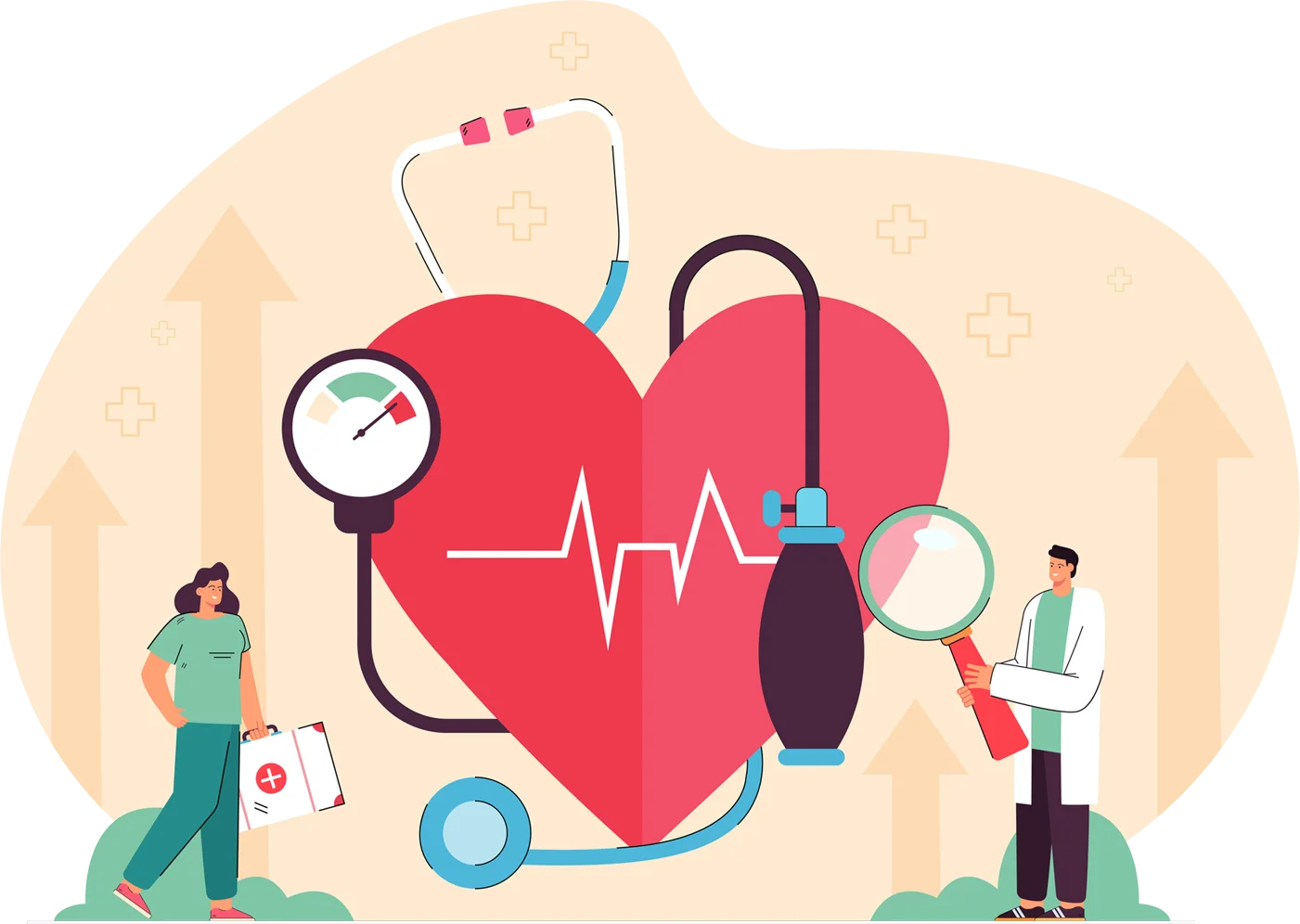 Healthcare Professional Monitoring Heart Health with Medical Diagnostic Clipart