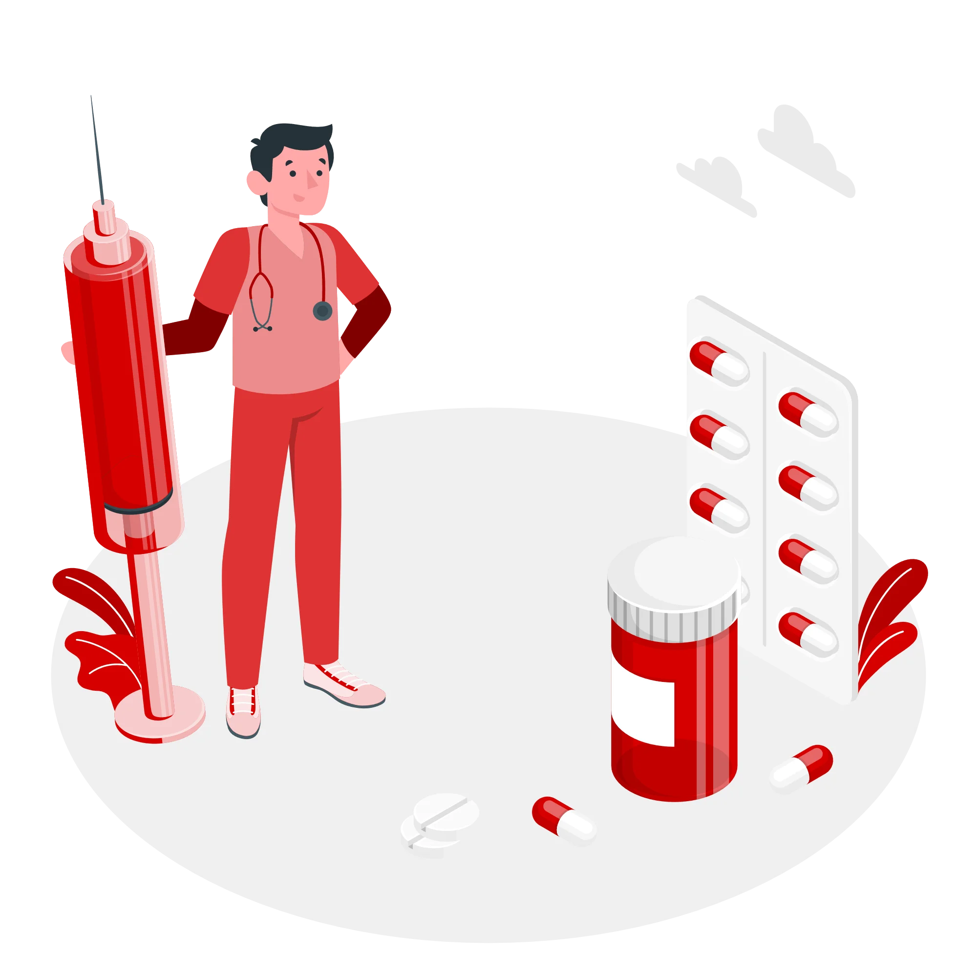 Medical Healthcare Professional with Syringe and Medicine Bottle Clipart Illustration