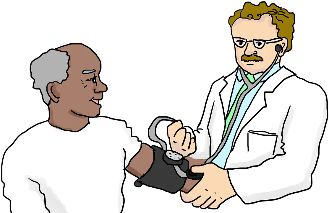 Professional Medical Checkup Clipart: Healthcare Provider Measuring Blood Pressure