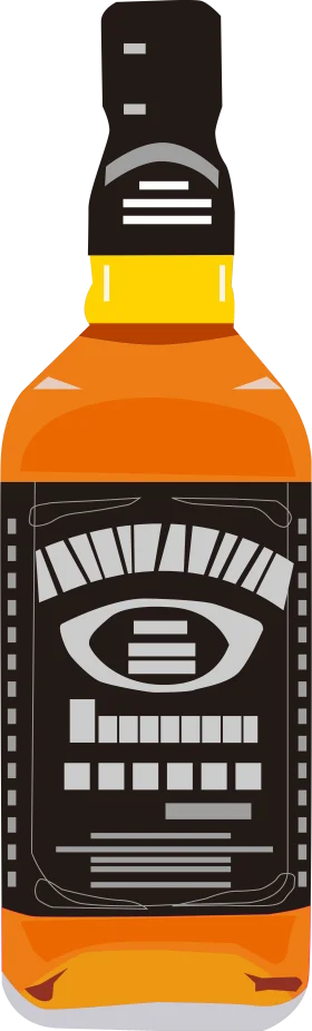 Stylized Whisky Bottle Clipart with Minimalist Design and Bold Eye Graphic