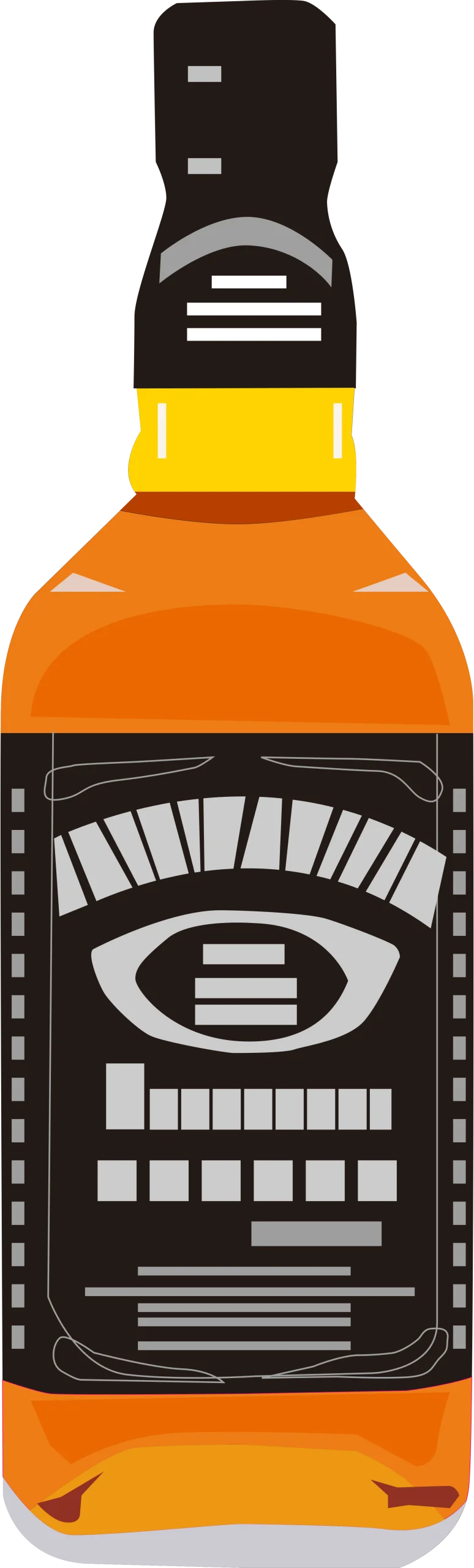Stylized Whisky Bottle Clipart with Minimalist Design and Bold Eye Graphic