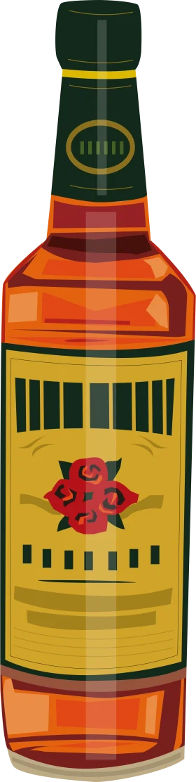 Vintage Whisky Bottle Clipart with Elegant Red Rose Emblem Design