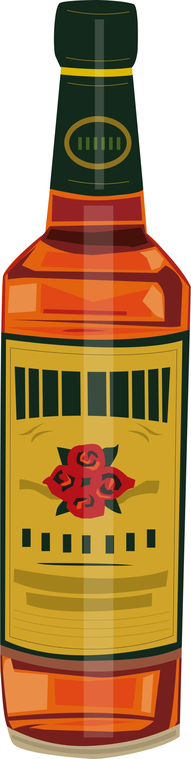 Vintage Whisky Bottle Clipart with Elegant Red Rose Emblem Design