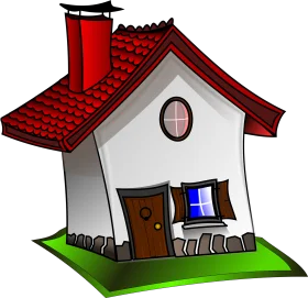 Charming Cartoon Home Clipart with Playful Architectural Design and Warm Colors