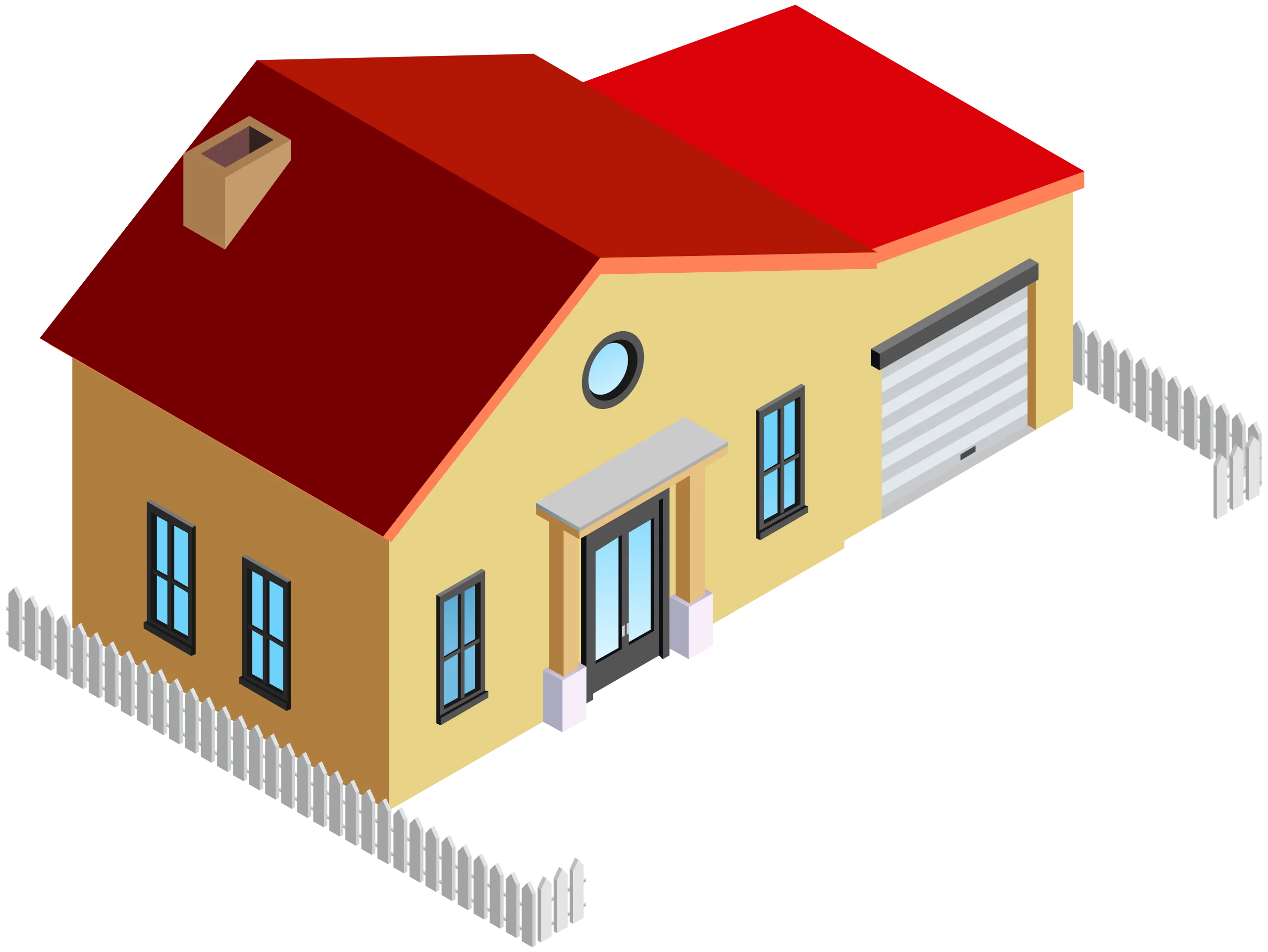 Charming Suburban Family Home Clipart with Picket Fence and Architectural Details