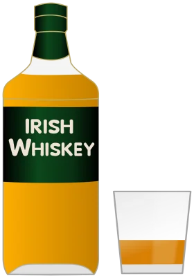 Classic Irish Whiskey Bottle and Glass Minimalist Clipart Design Illustration