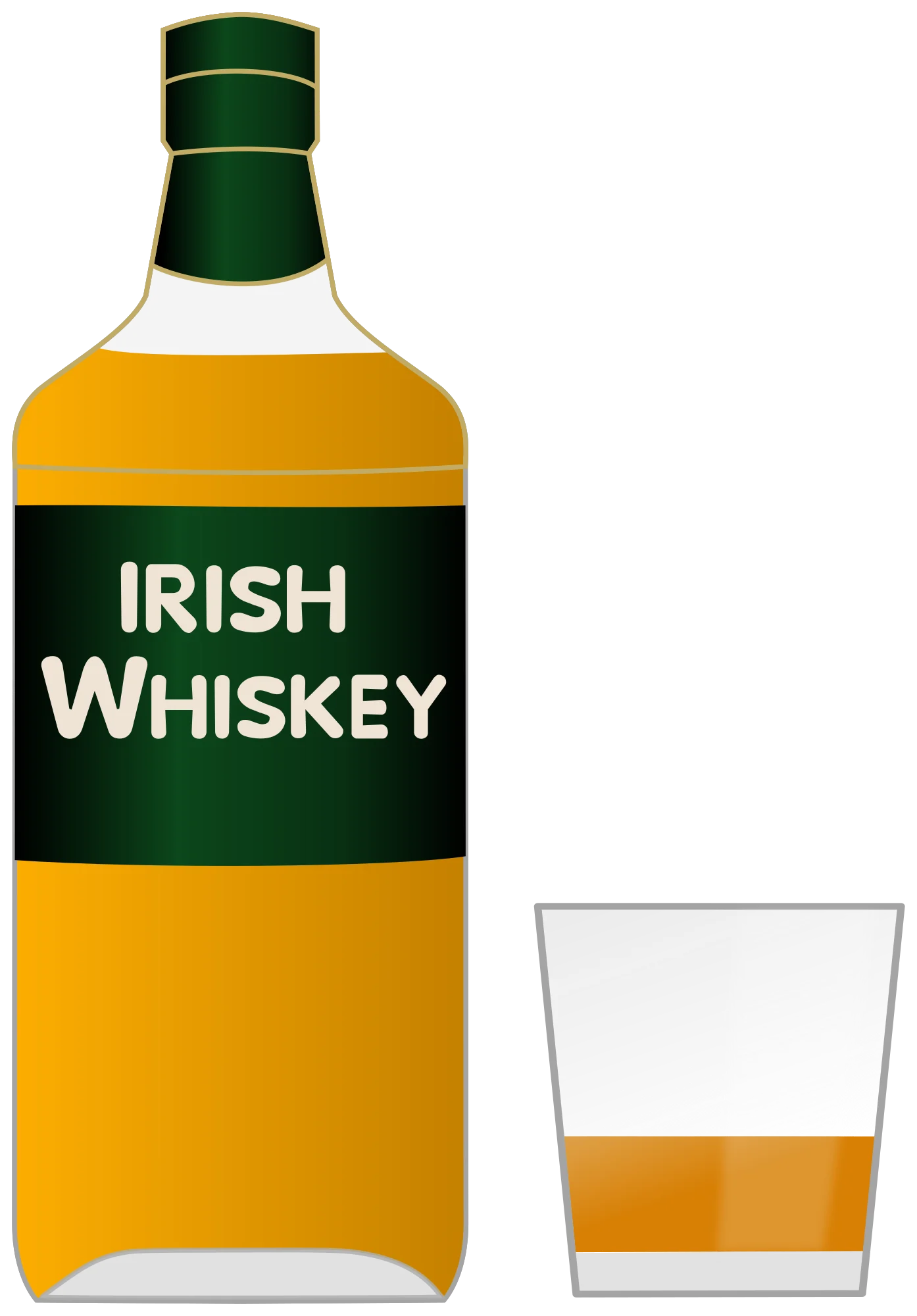 Classic Irish Whiskey Bottle and Glass Minimalist Clipart Design Illustration