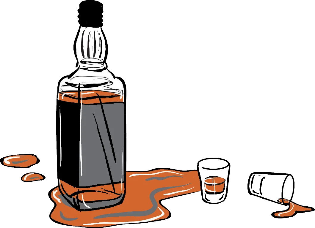 Classic Whiskey Bottle and Shot Glasses Artistic Beverage Clipart Design