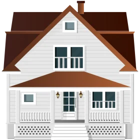 Classic White and Brown Two-Story Farmhouse Home Architectural Clipart Design