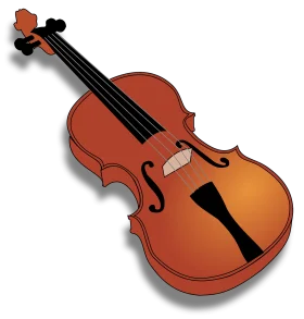 Classic Wooden Violin Clipart Illustration with Warm Amber Tones and Black Details