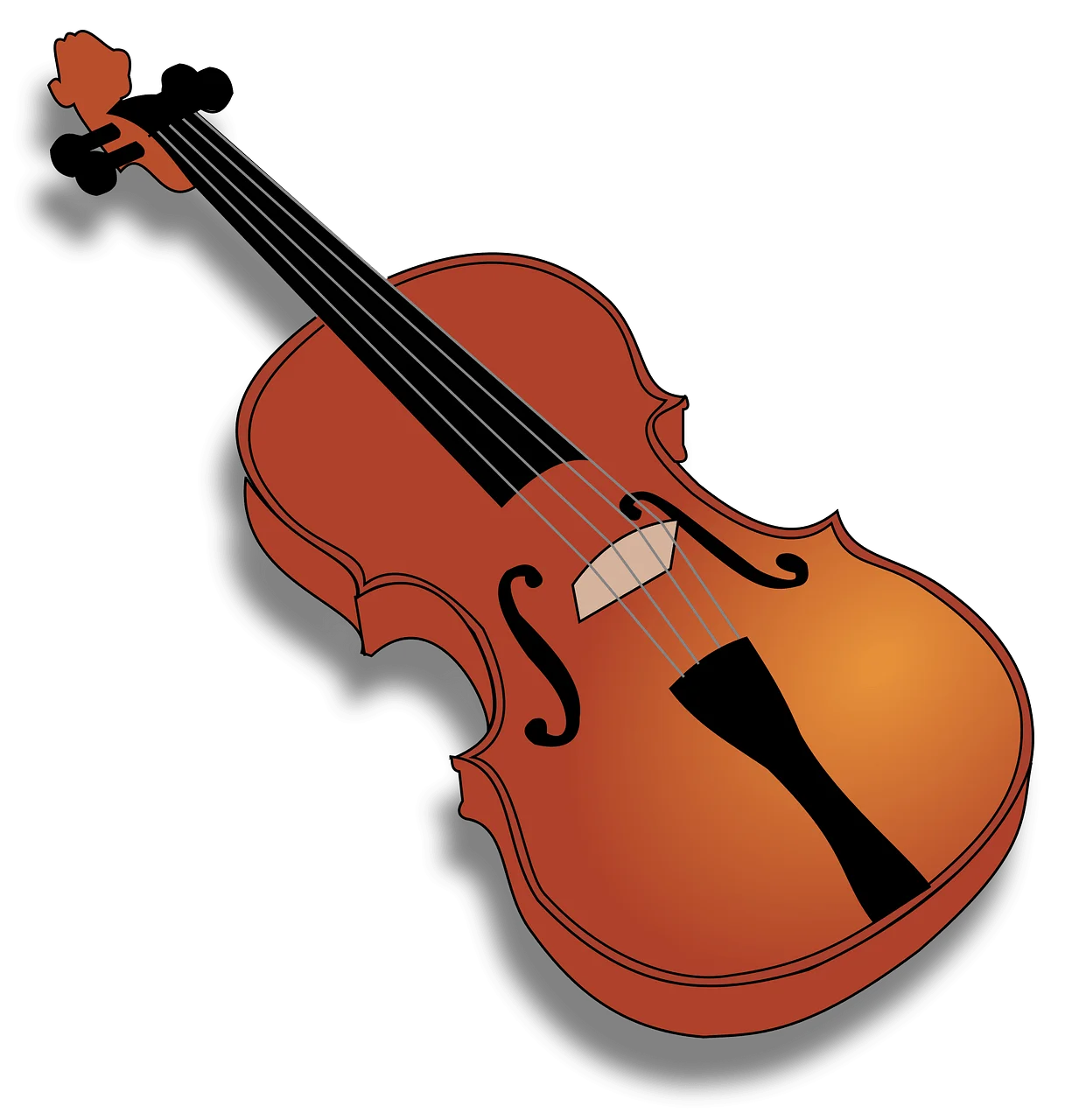 Classic Wooden Violin Clipart Illustration with Warm Amber Tones and Black Details
