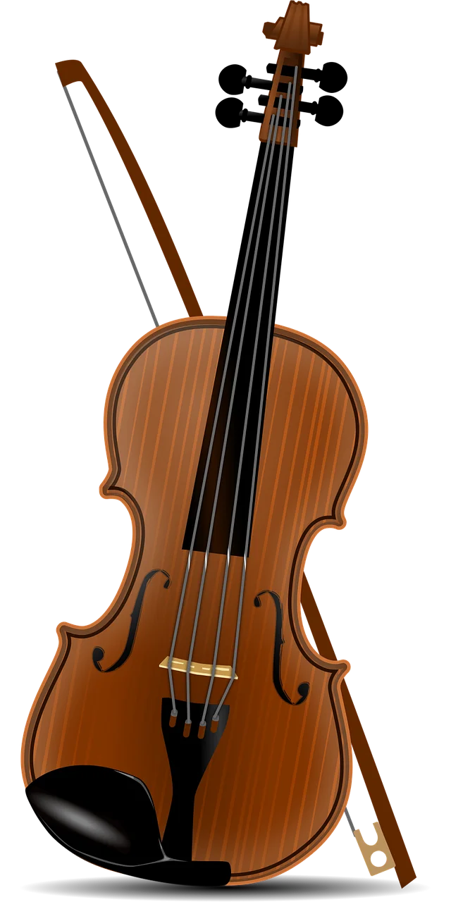 Classic Wooden Violin Clipart with Bow - Detailed Musical Instrument Illustration