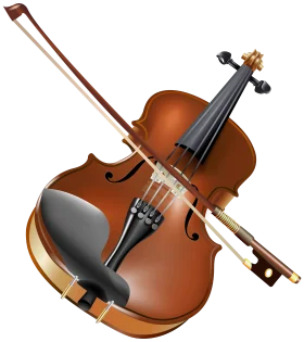 Detailed Wooden Violin Clipart with Bow Showcasing Intricate Musical Instrument Design