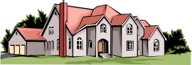 Elegant Suburban Family Home Architectural Clipart Illustration Design