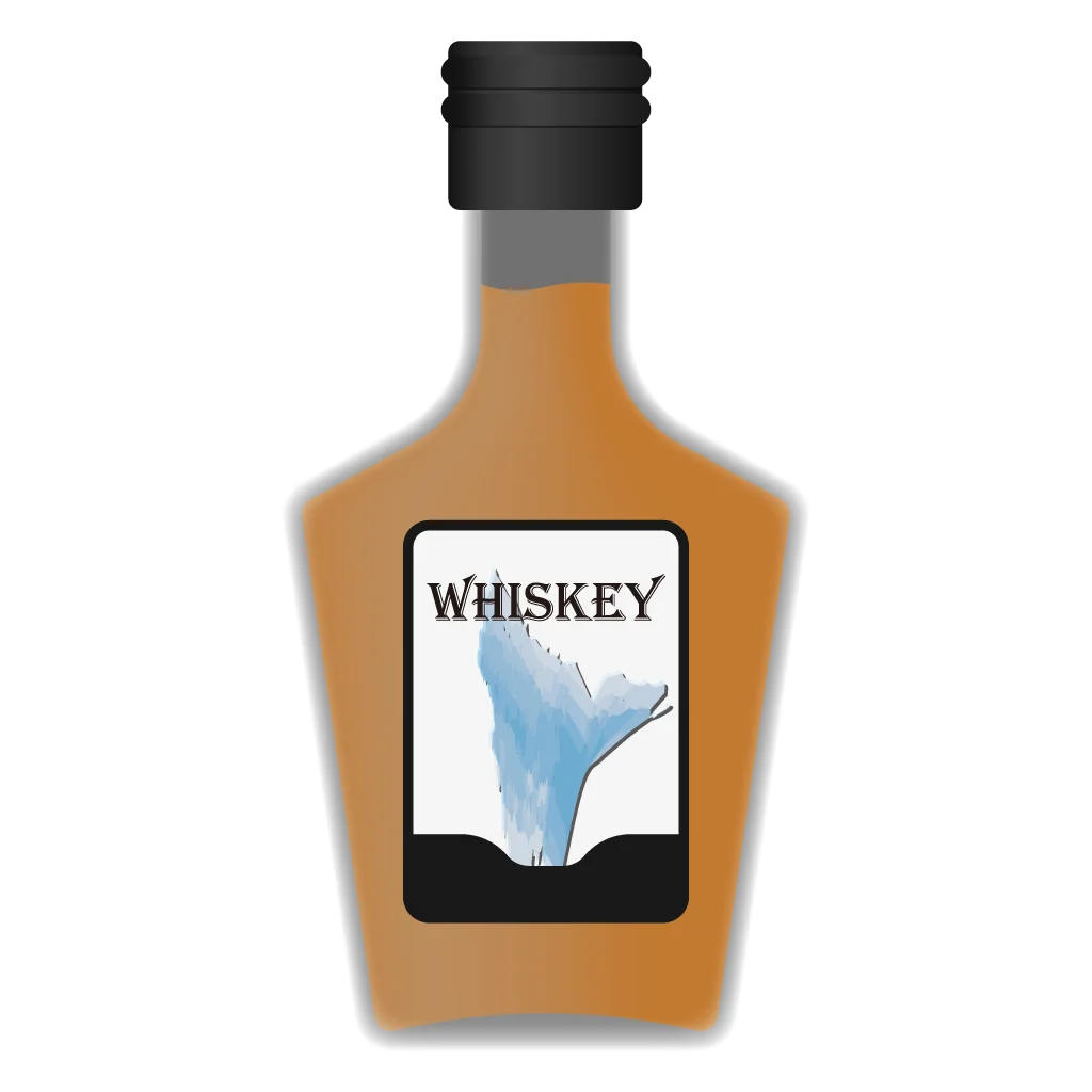 Elegant Whiskey Bottle Clipart Design with Minimalist Blue Feather Accent