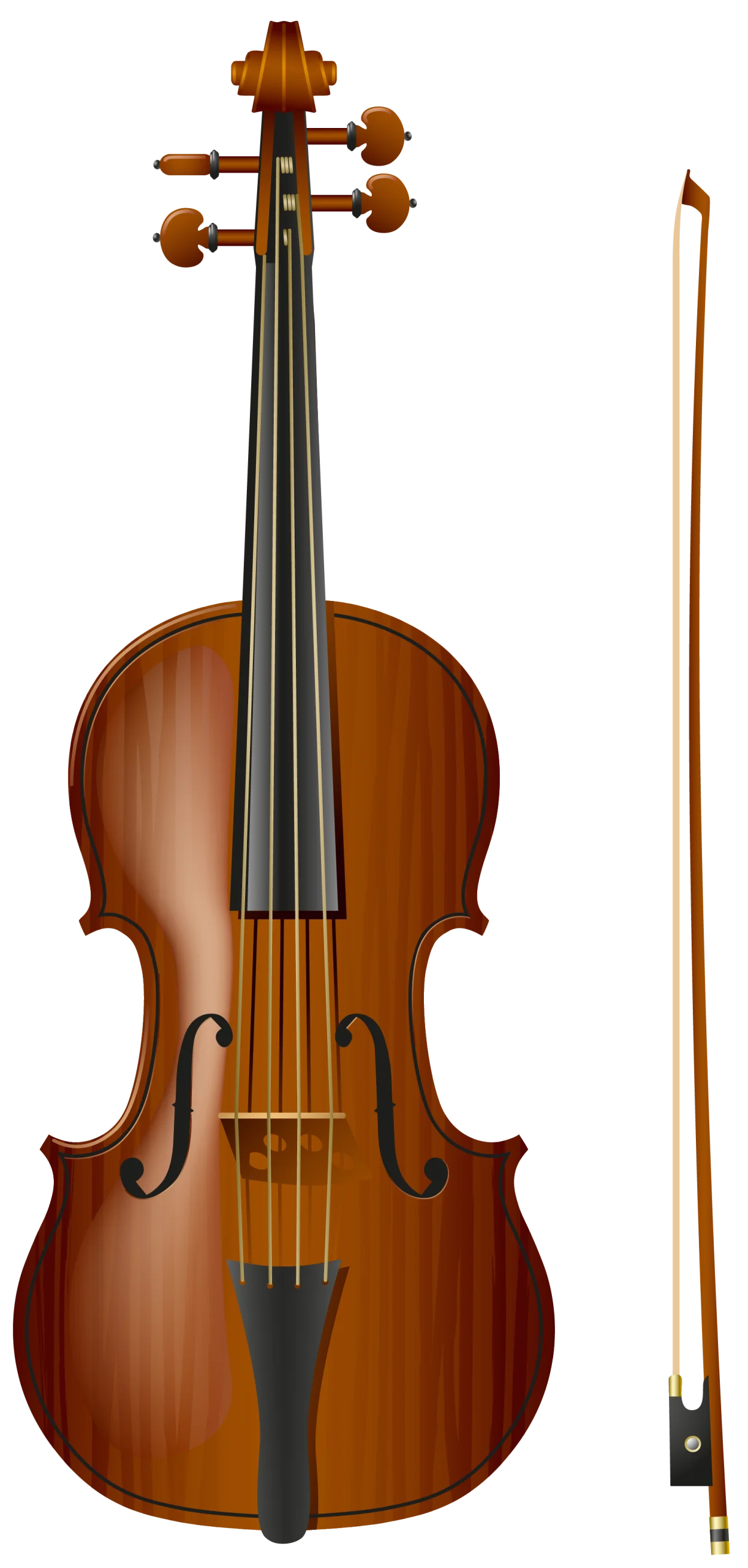 Elegant Wooden Violin Clipart with Bow - Classic Musical Instrument Illustration