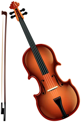 Elegant Wooden Violin Clipart with Bow - Detailed Musical Instrument Illustration
