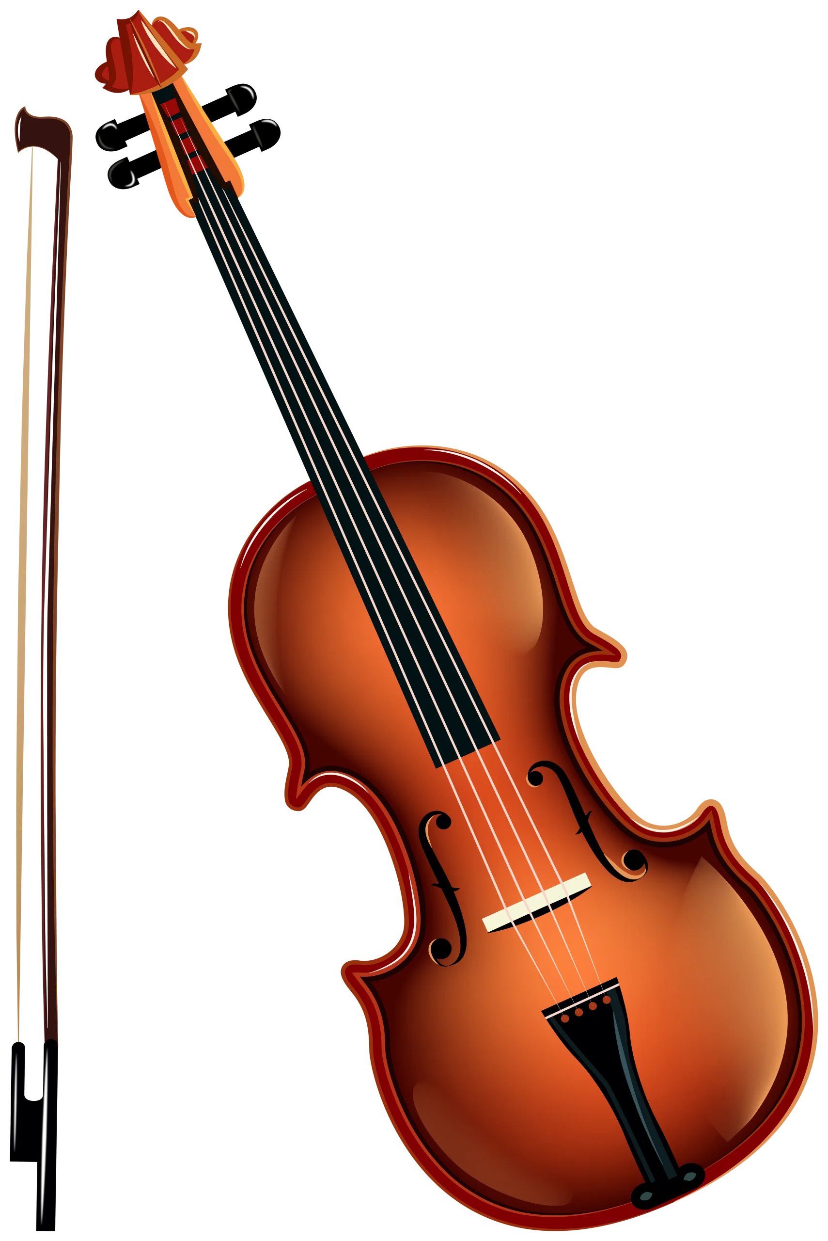 Elegant Wooden Violin Clipart with Bow - Detailed Musical Instrument Illustration