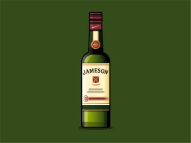 Jameson Irish Whiskey Bottle Clipart Illustration on Muted Green Background