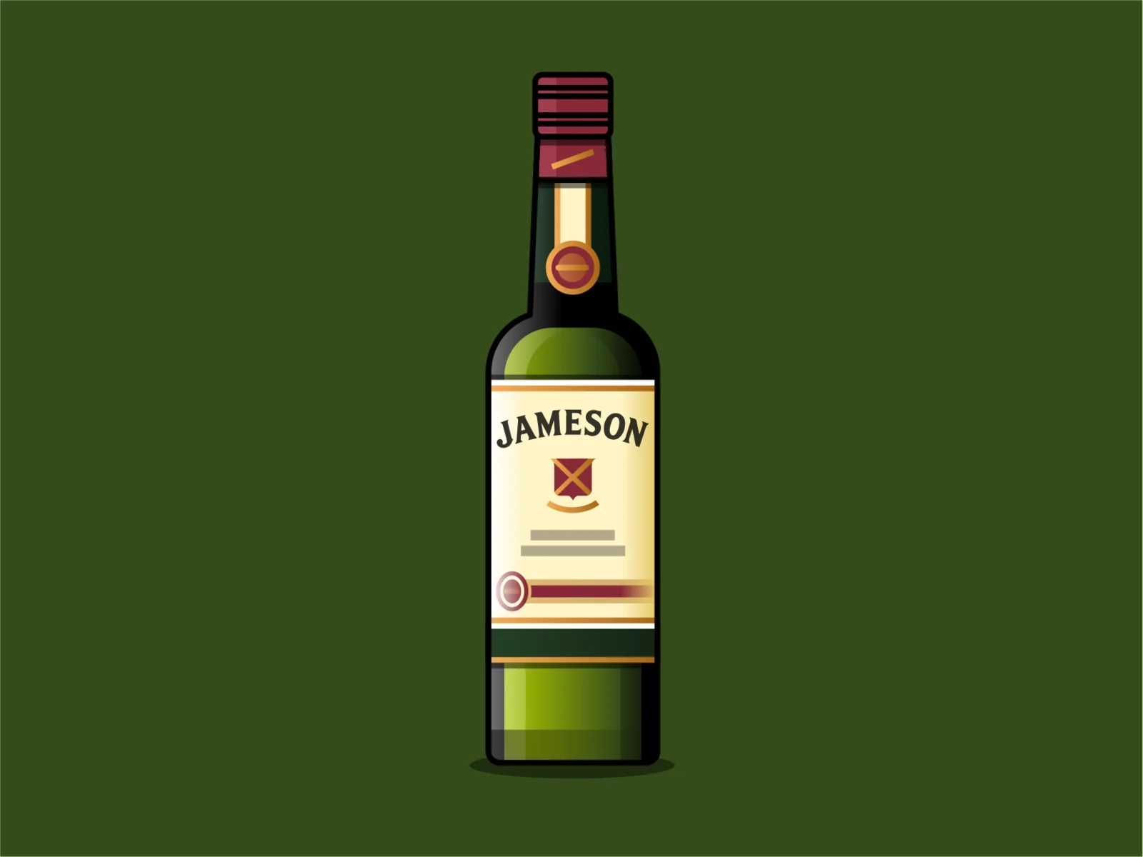 Jameson Irish Whiskey Bottle Clipart Illustration on Muted Green Background