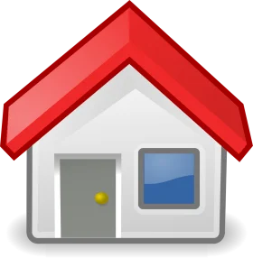 Simple Home Clipart Icon with Red Roof and Blue Window Design