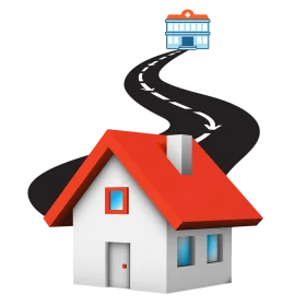 Stylized Home Journey Clipart with Winding Road and Building Illustration