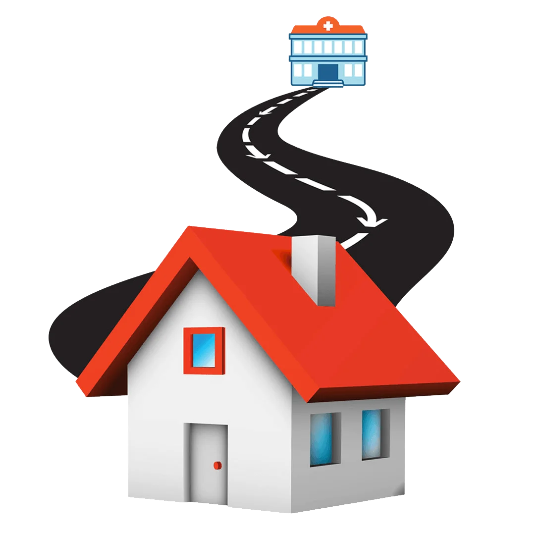 Stylized Home Journey Clipart with Winding Road and Building Illustration