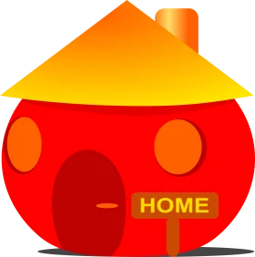 Whimsical Round Red House Clipart with Warm Yellow Roof and Cozy Home Charm