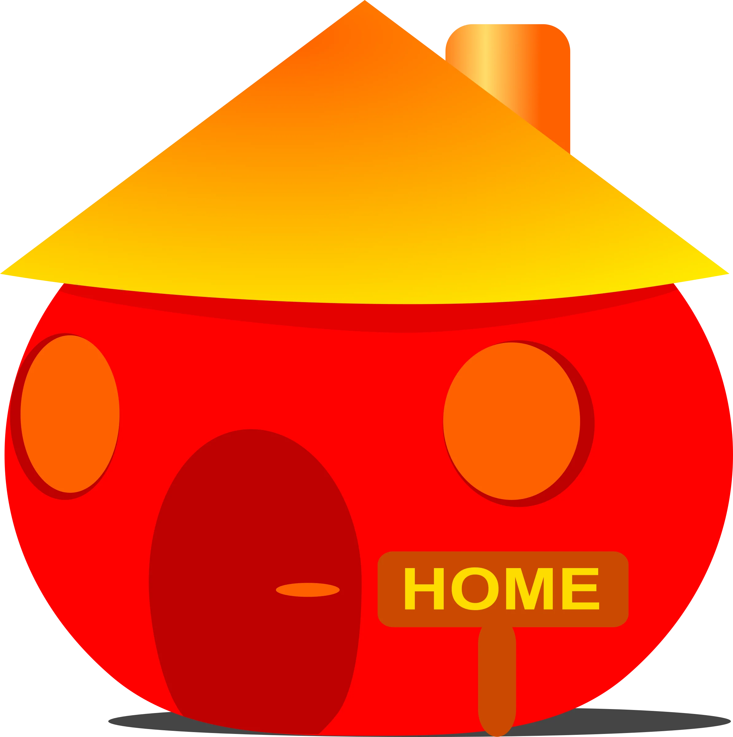 Whimsical Round Red House Clipart with Warm Yellow Roof and Cozy Home Charm