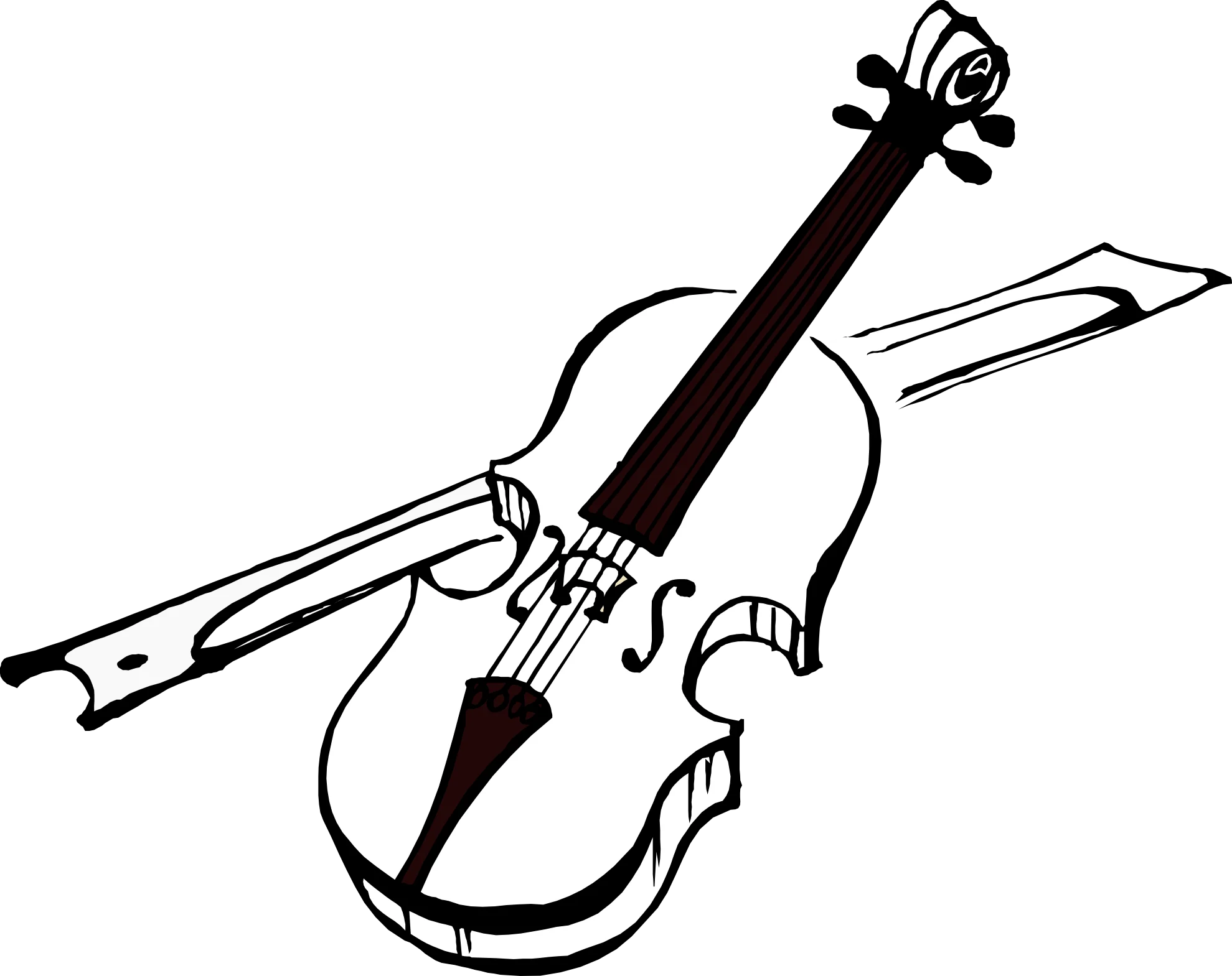 Classic Monochrome Violin Artistic Line Drawing Clipart Illustration
