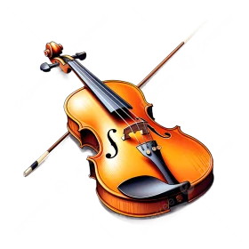 Classic Wooden Violin Clipart: Detailed Illustration of Stringed Instrument with Bow