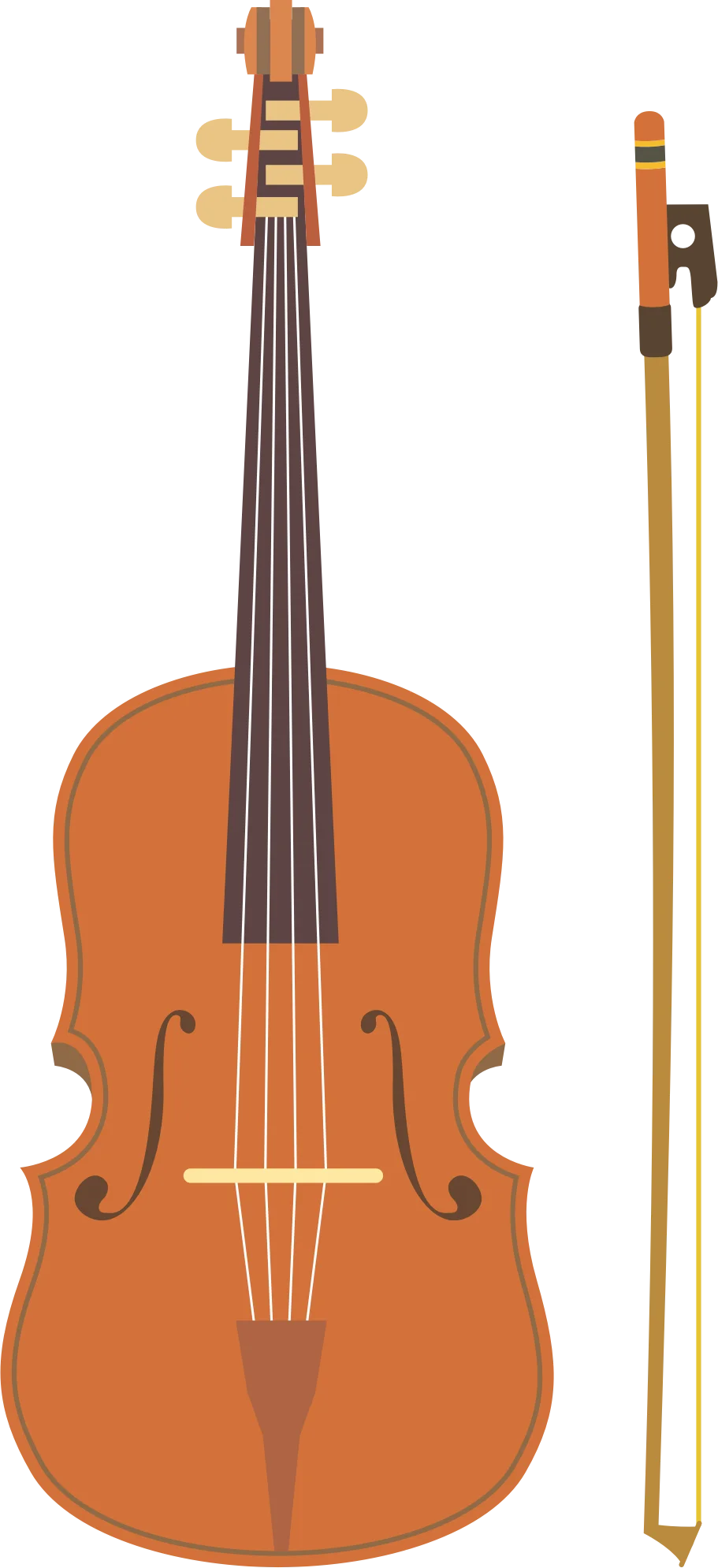 Classic Wooden Violin Clipart: Elegant Musical Instrument Illustration with Bow