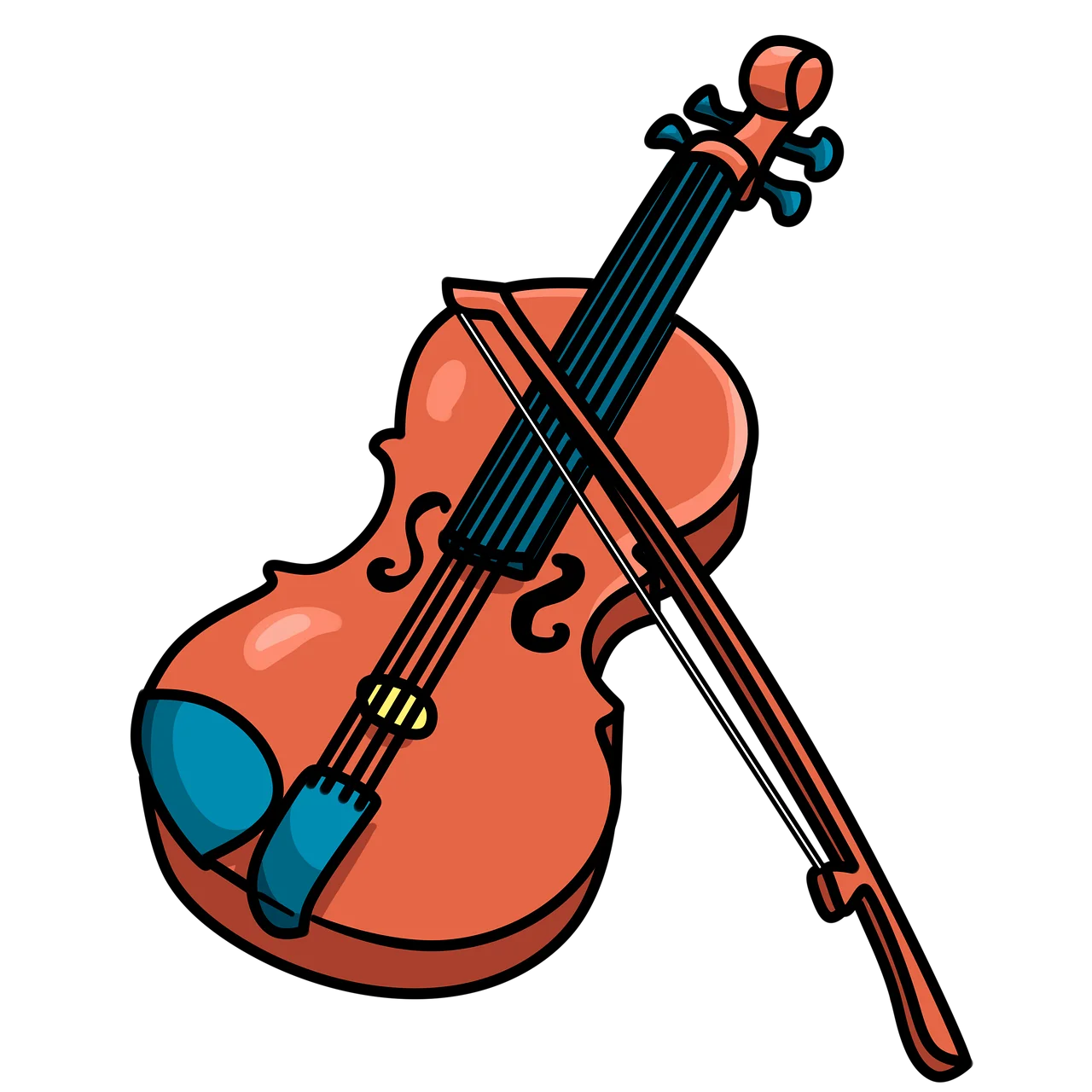 Classic Wooden Violin Clipart Illustration with Elegant Bow and Warm Tones
