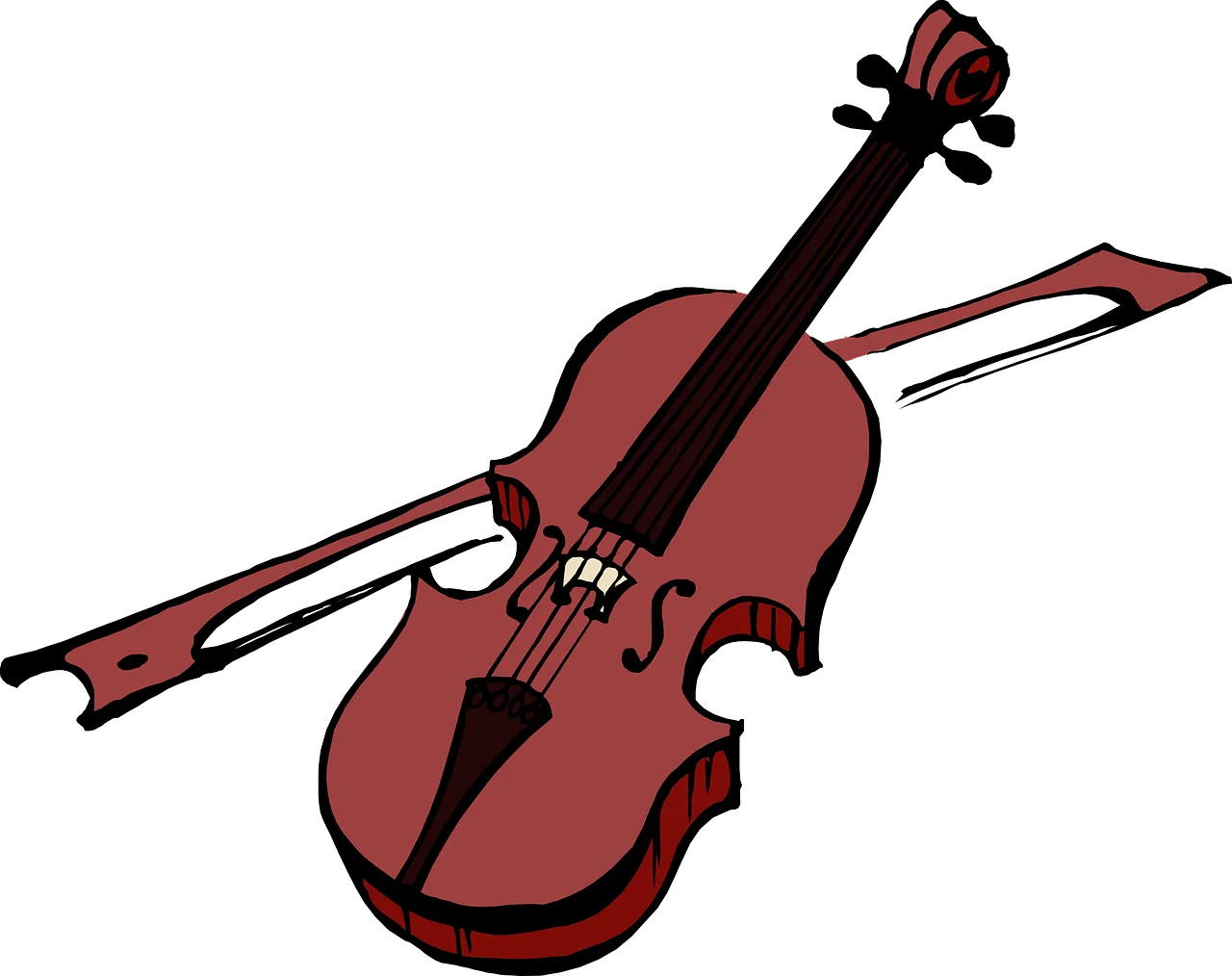 Classic Wooden Violin Silhouette Clipart with Elegant Curved Design and Bow