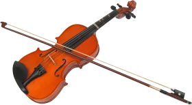 Detailed Wooden Acoustic Violin Clipart with Bow in Classic Warm Orange Tone