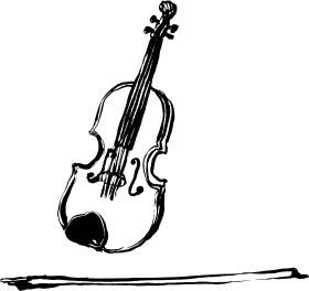 Elegant Black and White Hand-Drawn Violin Clipart with Artistic Bow Illustration