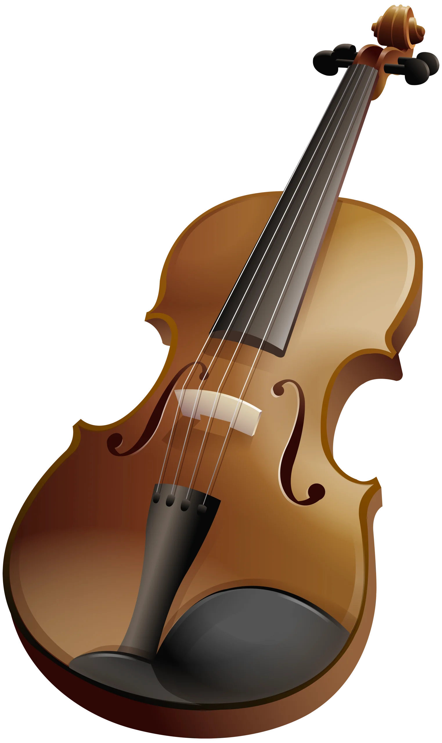 Elegant Wooden Acoustic Violin Clipart with Warm Golden-Brown Tones