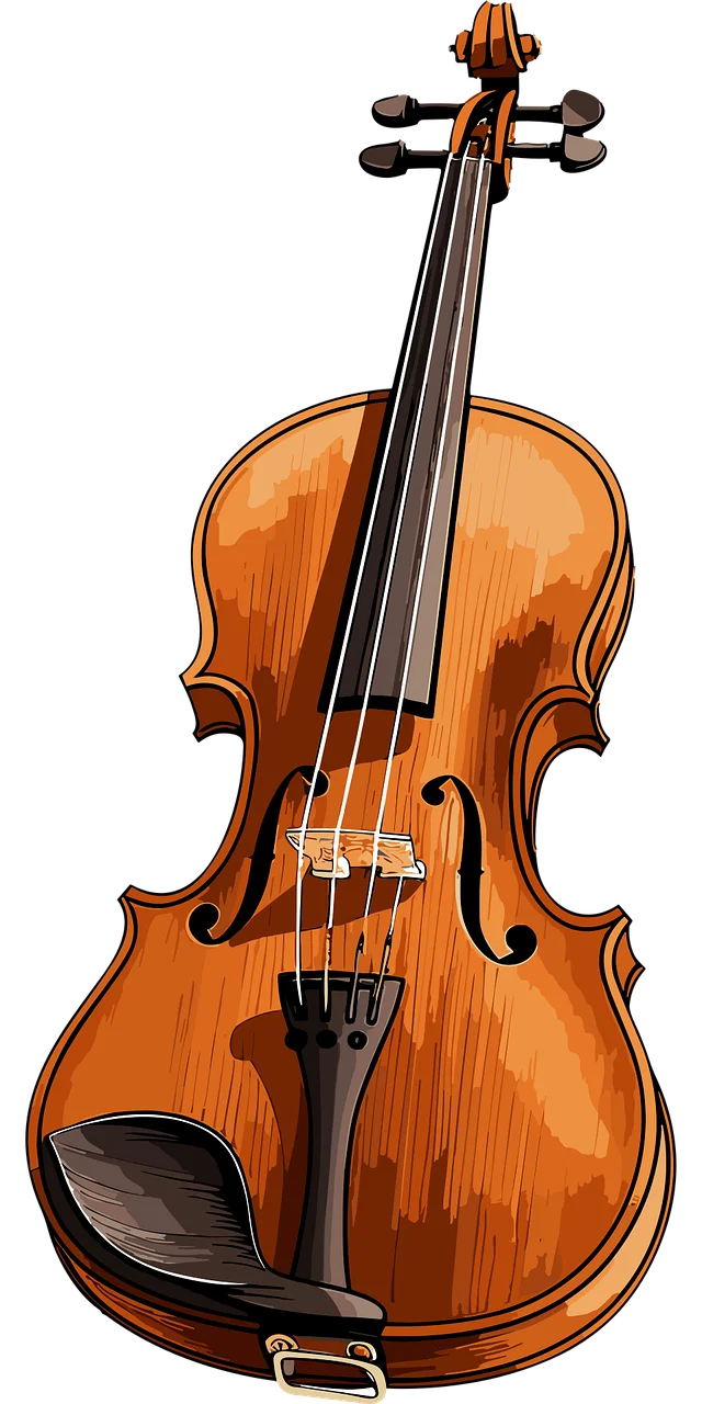 Elegant Wooden Classical Violin Clipart with Warm Golden-Brown Tones