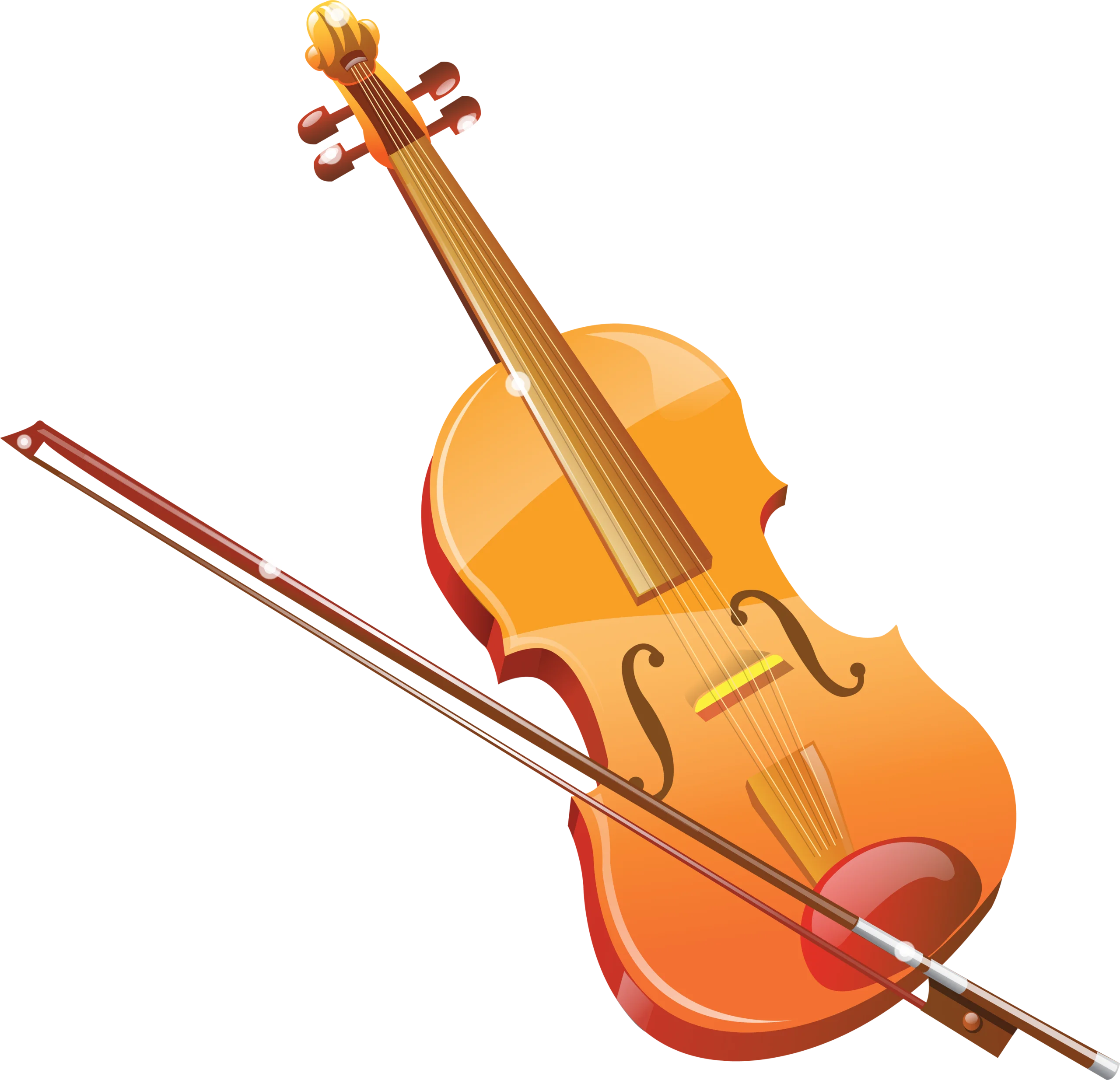 Elegant Wooden Violin Clipart Illustration with Warm Amber Tones