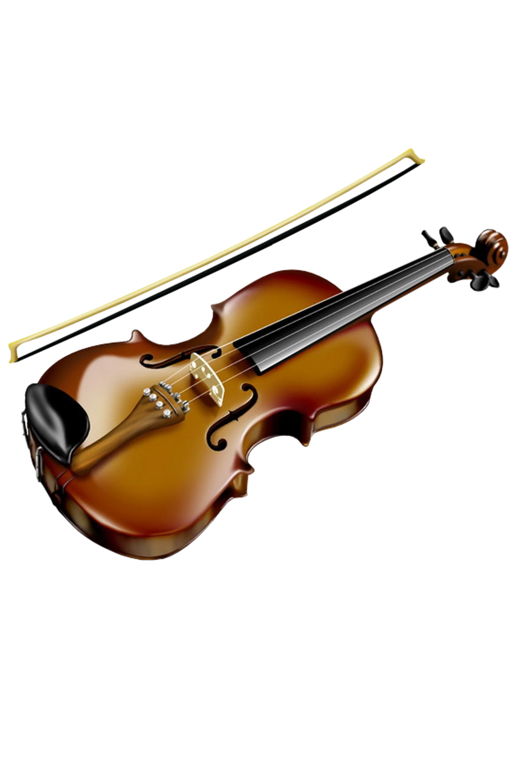 Elegant Wooden Violin Clipart with Bow - Classic Musical Instrument Illustration