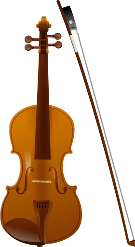 Elegant Wooden Violin Clipart with Bow - Traditional Instrumental Artwork