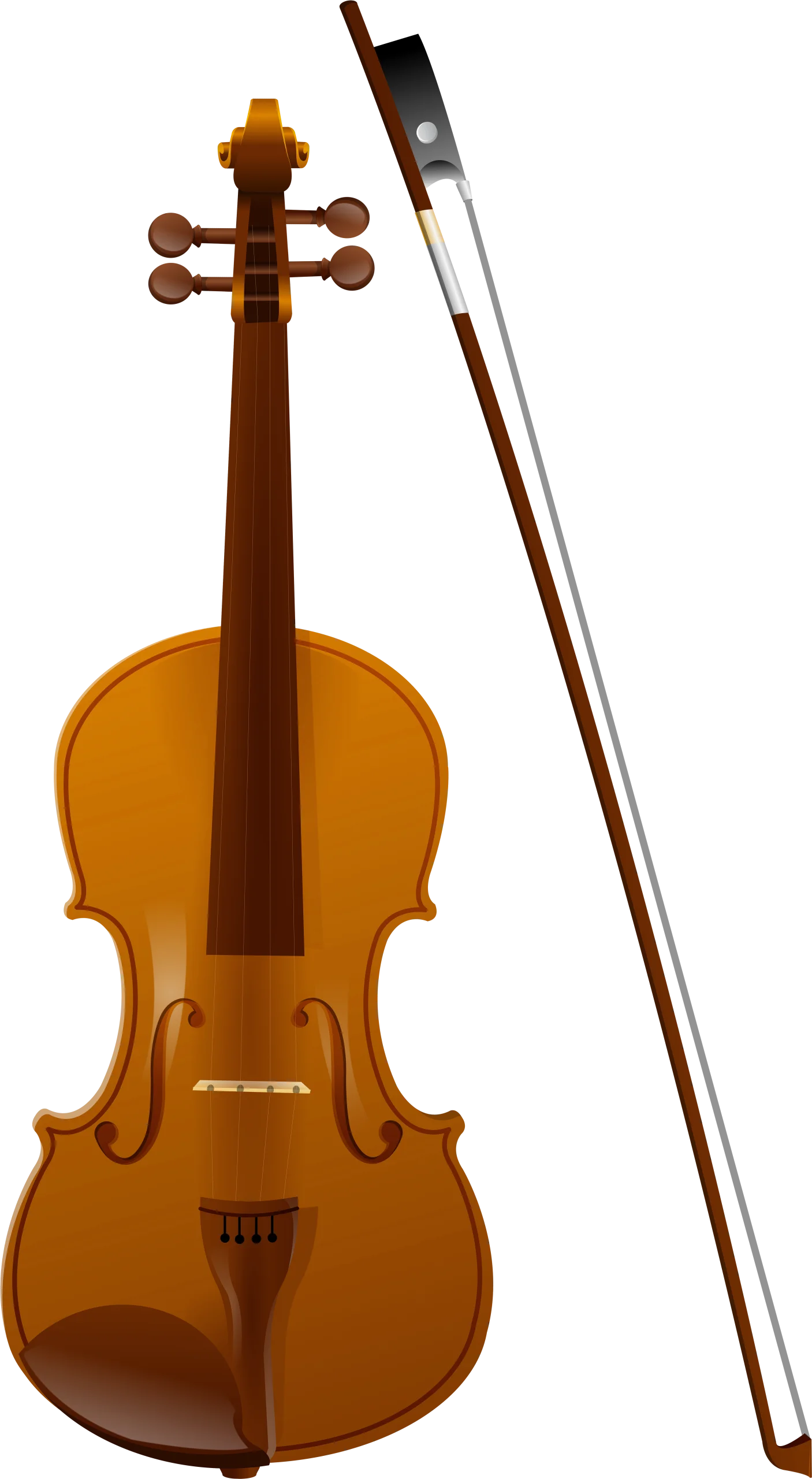 Elegant Wooden Violin Clipart with Bow - Traditional Instrumental Artwork