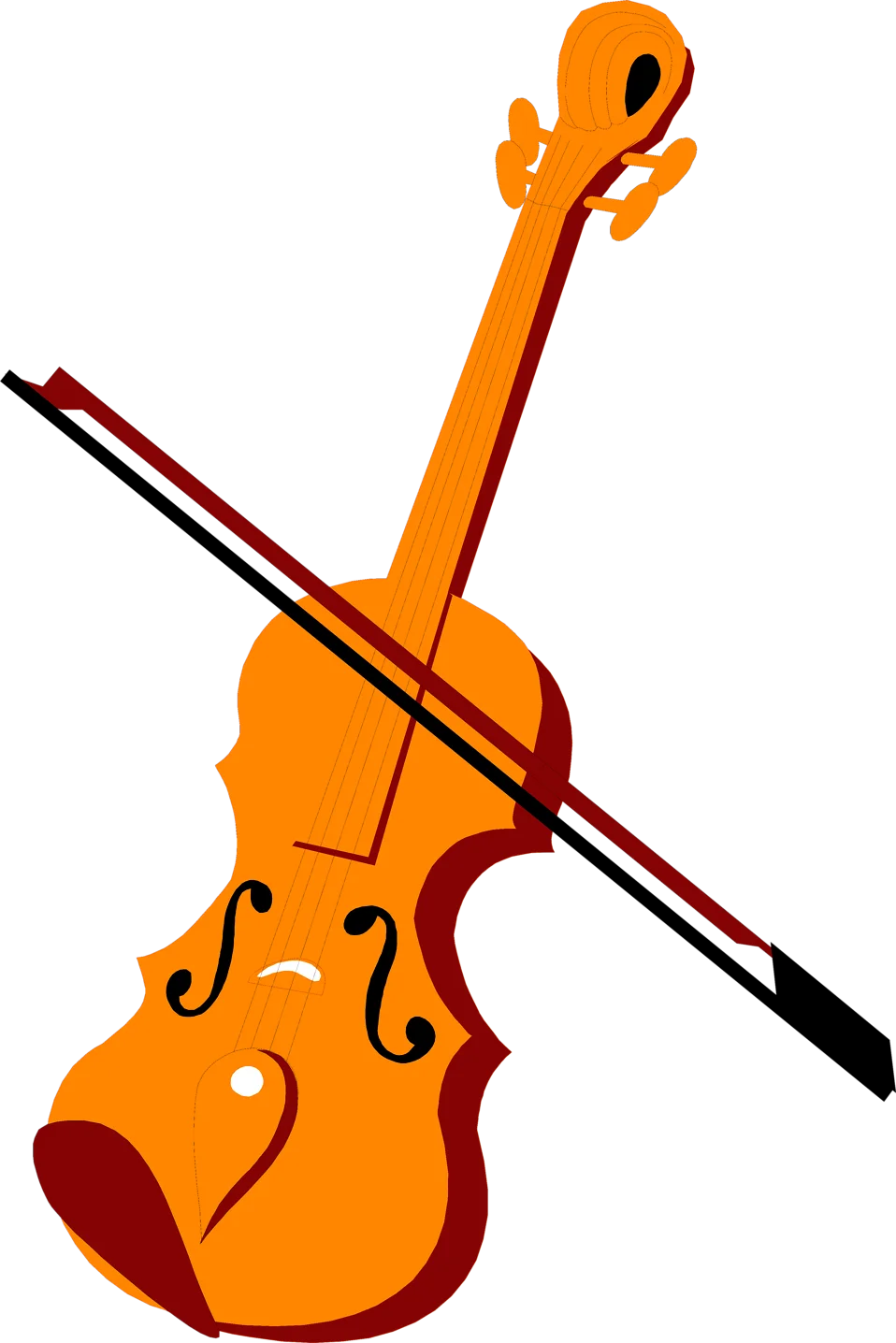 Stylized Orange Violin Clipart with Dynamic Bow Illustration