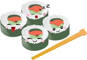 Adorable Sleepy Sushi Rolls Clipart: Cute Kawaii Cartoon Food Illustration