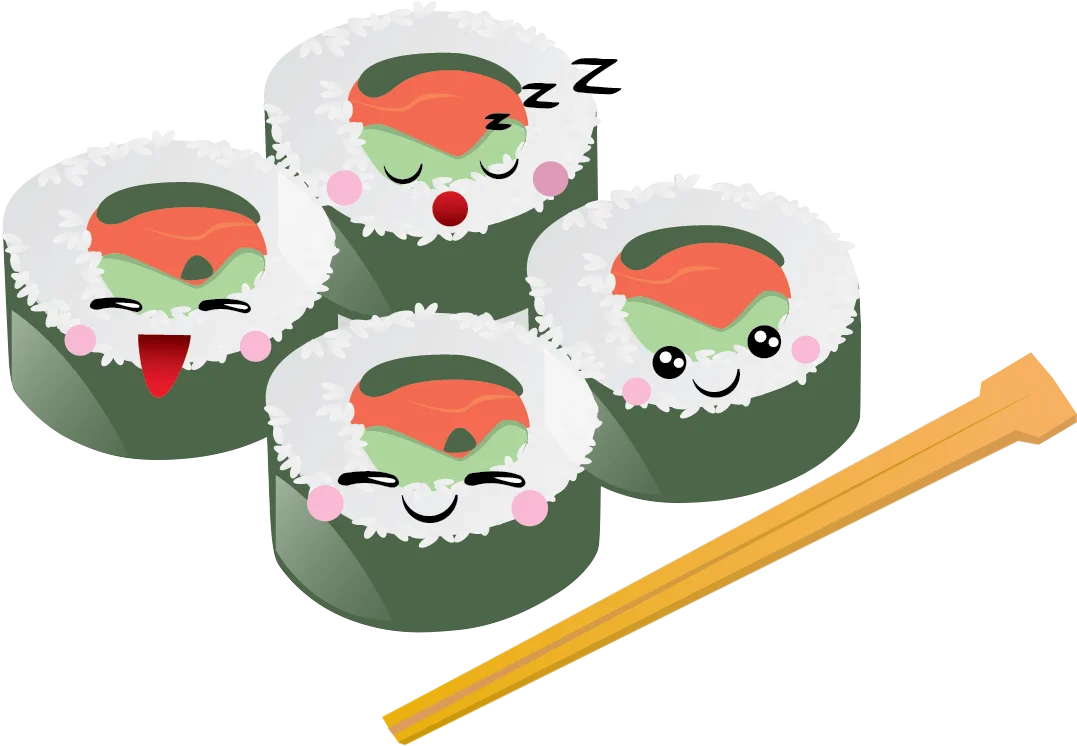 Adorable Sleepy Sushi Rolls Clipart: Cute Kawaii Cartoon Food Illustration