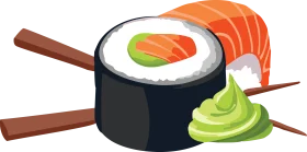 Artistic Sushi Roll Clipart Illustration with Salmon and Wasabi Accent