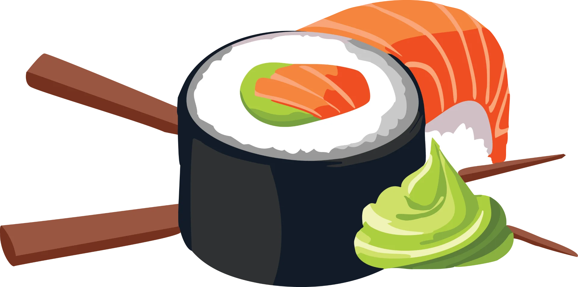 Artistic Sushi Roll Clipart Illustration with Salmon and Wasabi Accent