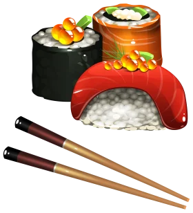 Delectable Sushi Rolls and Chopsticks: A Colorful Japanese Cuisine Clipart Collection