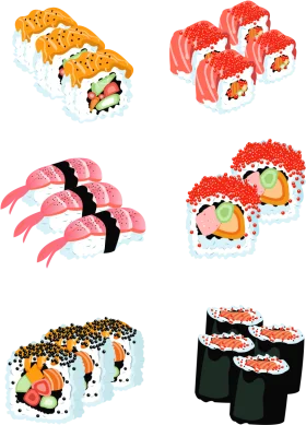 Delectable Sushi Varieties Illustration Clipart Collection for Culinary Design
